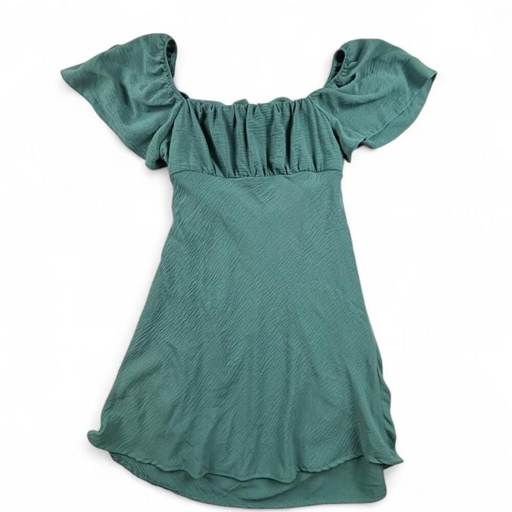Originality Green Puff Sleeve Mini Dress Women’s Large Cutout Back Fairycore